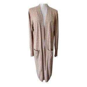 Bryn Walker Brochu Walker Linen Blend Open Front Duster Cardigan Small Beige